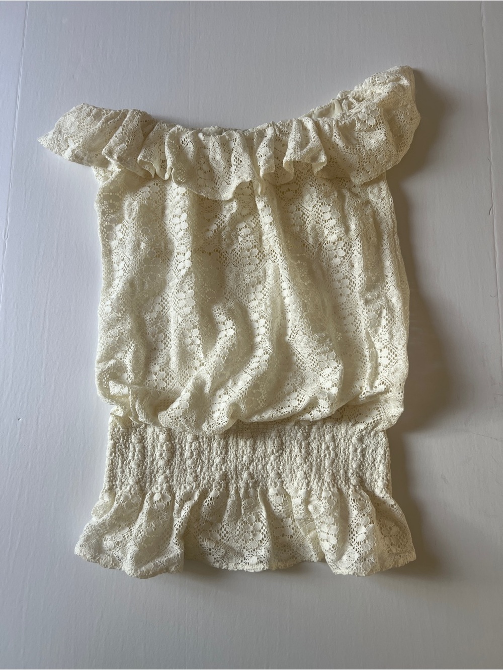 Ralph Lauren Off-Shoulder Cream Lace Ruffle Women's Top size S